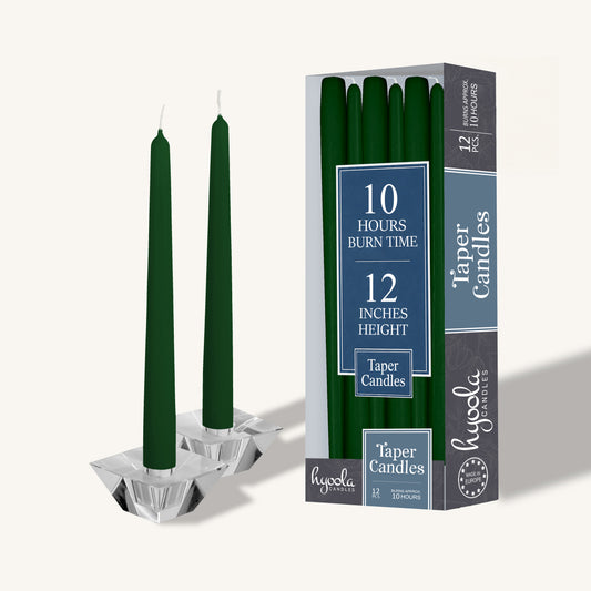 Hunter green taper candle, 12 inch, pack of 12