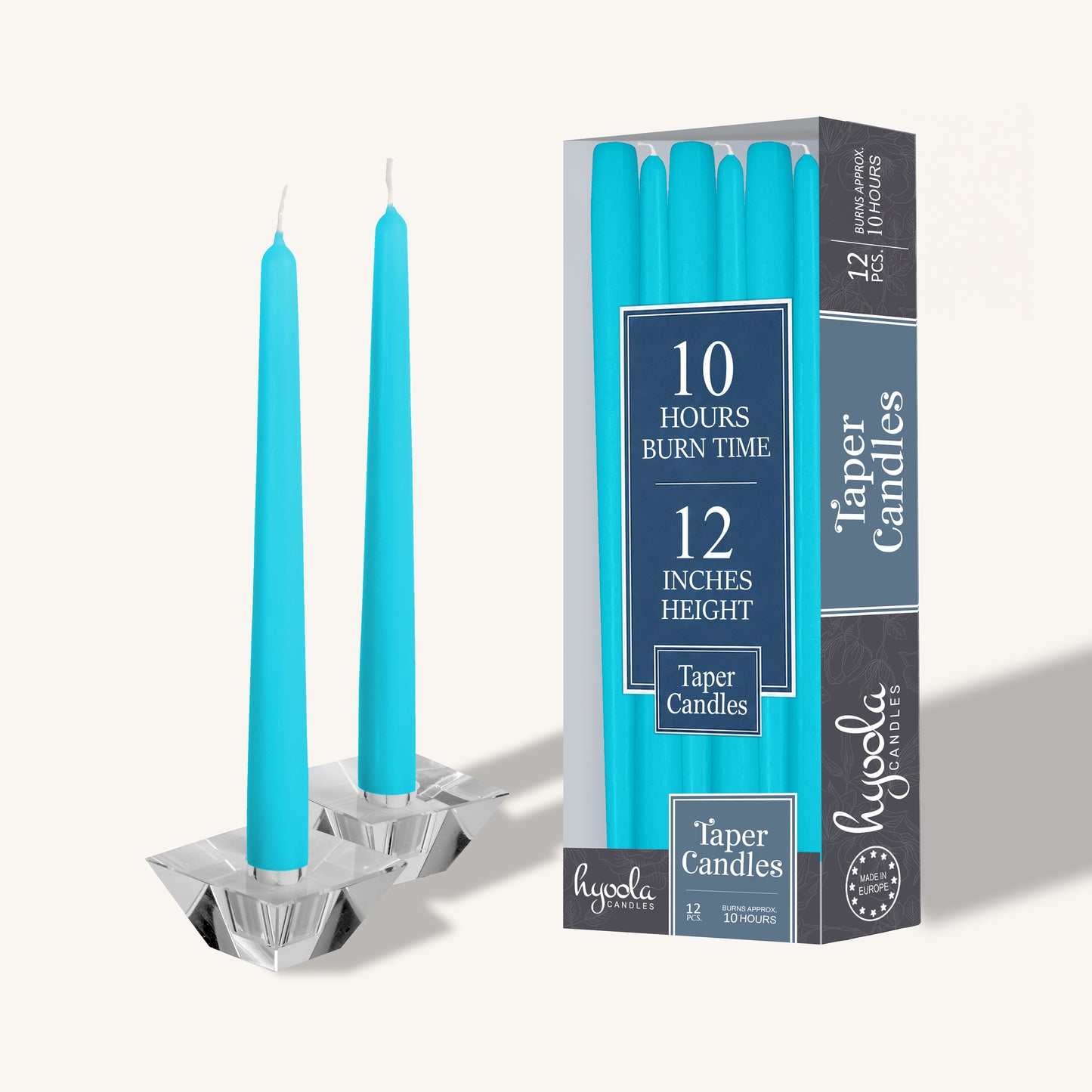 Turquoise taper candle, 12 inch, pack of 12