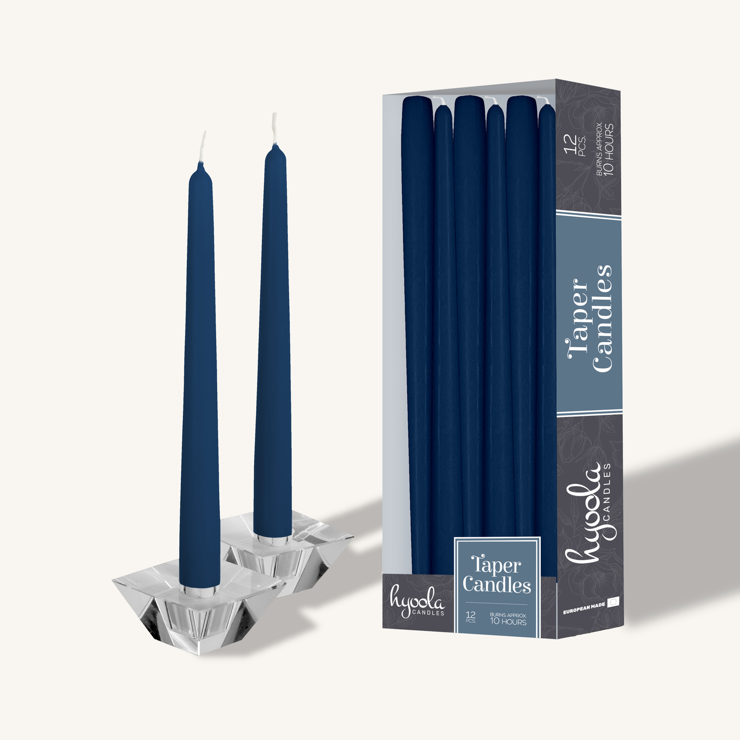 Blue taper candle, 12 inch, pack of 12