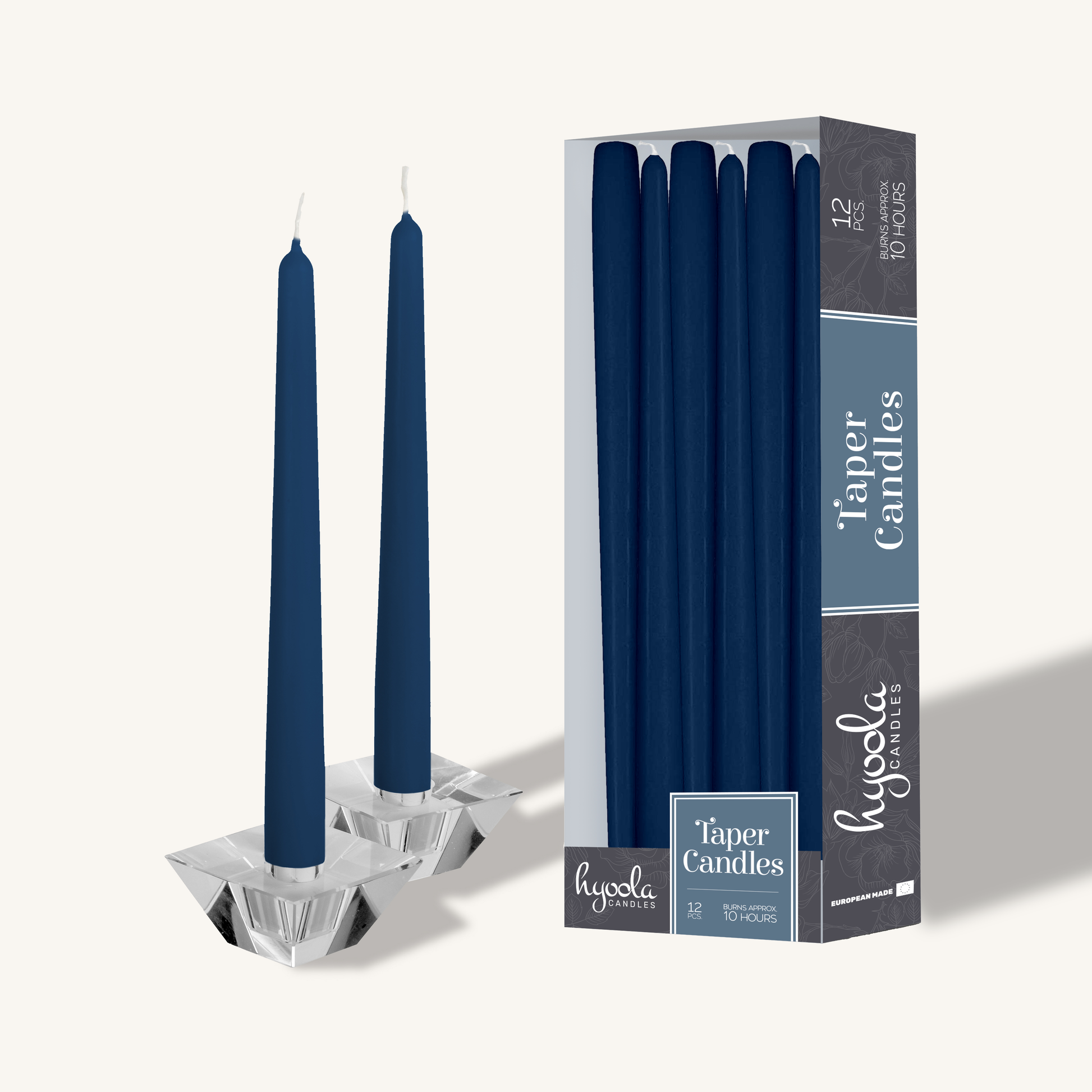 Blue taper candle, 12 inch, pack of 12