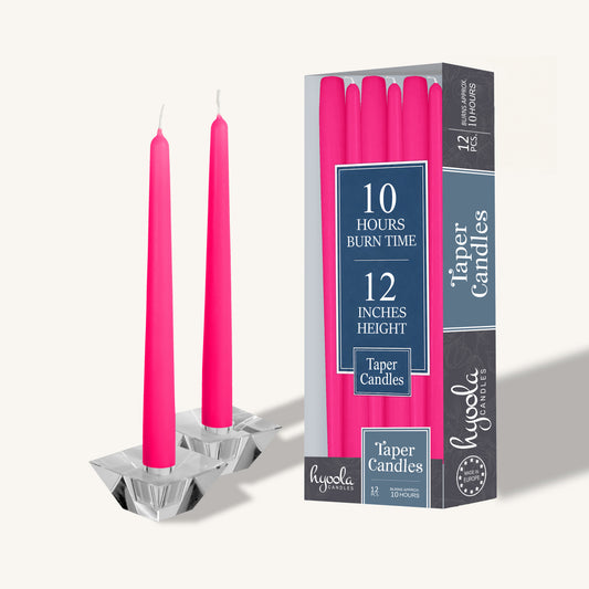 Fuschia pink taper candle, 12 inch, pack of 4