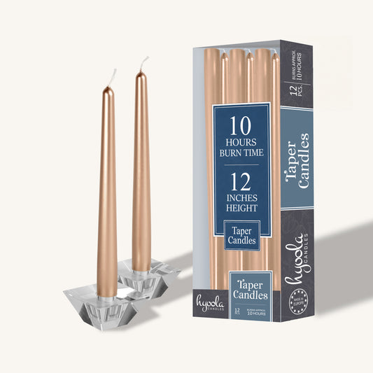 Metallic copper taper candle, 12 inch, pack of 12