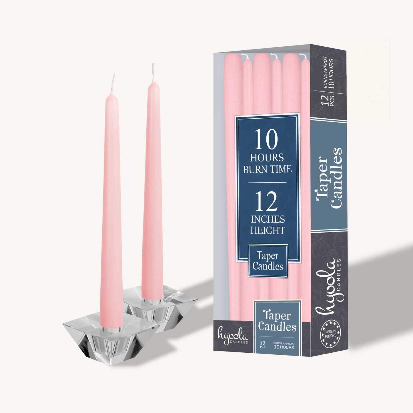 Light pink taper candle, 12 inch, pack of 12