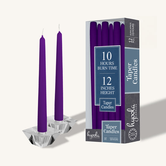Purple taper candle, 12 inch, pack of 12