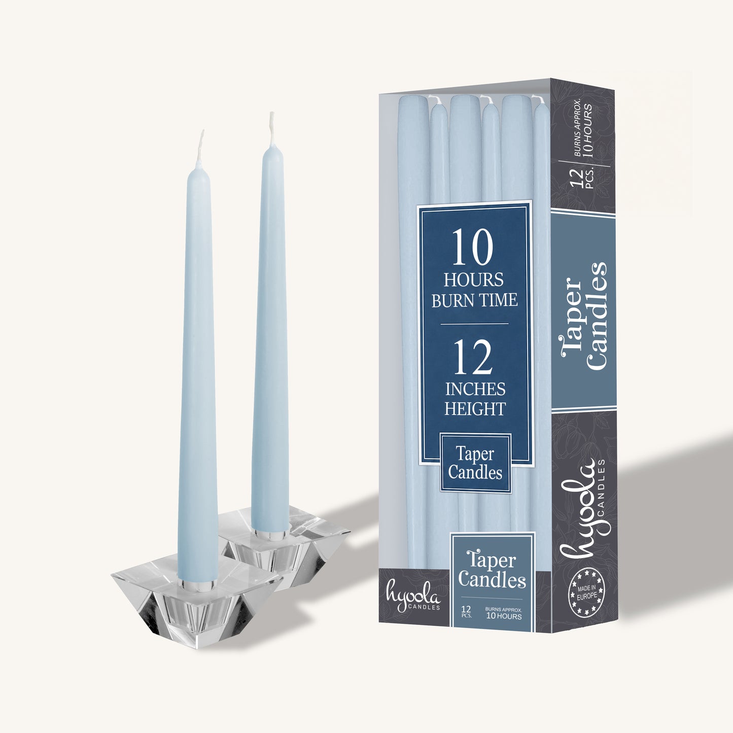 Ice blue taper candle, 12 inch, pack of 12