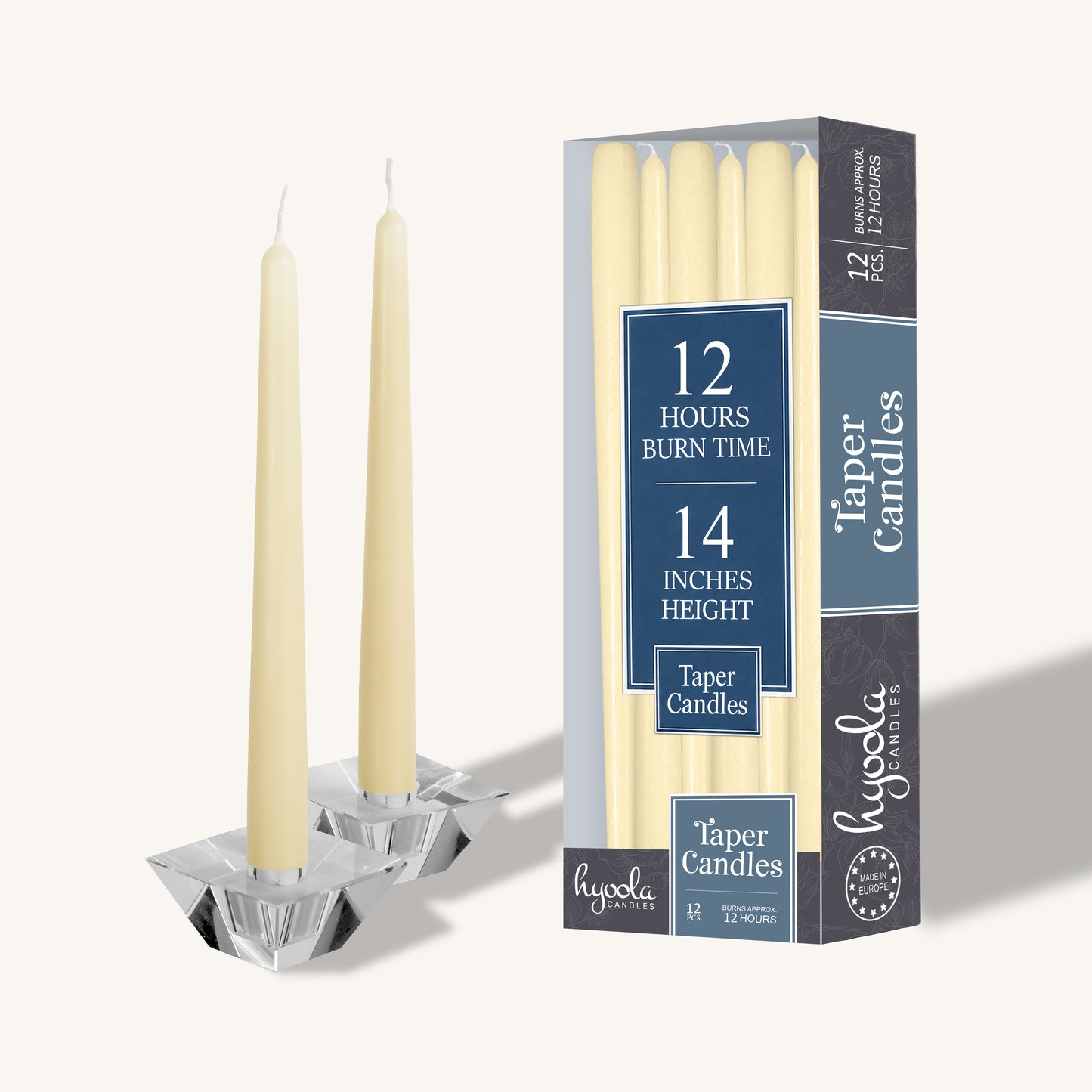 Wool white taper candle, 14 inch, pack of 12