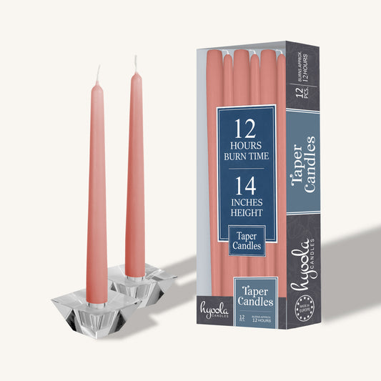 Rose pink taper candle, 14 inch, pack of 12