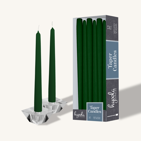 Hunter green taper candle, 14 inch, pack of 12