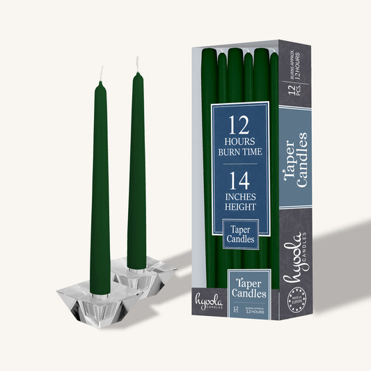 Hunter green taper candle, 14 inch, pack of 12