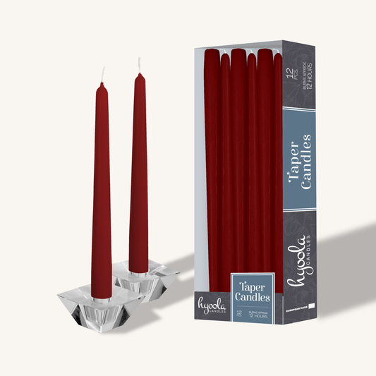 Burgundy red taper candle, 14 inch, pack of 12