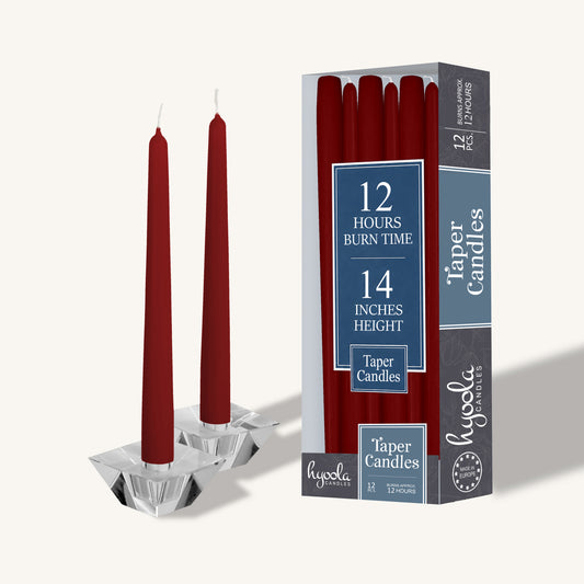 Burgundy red taper candle, 14 inch, pack of 12