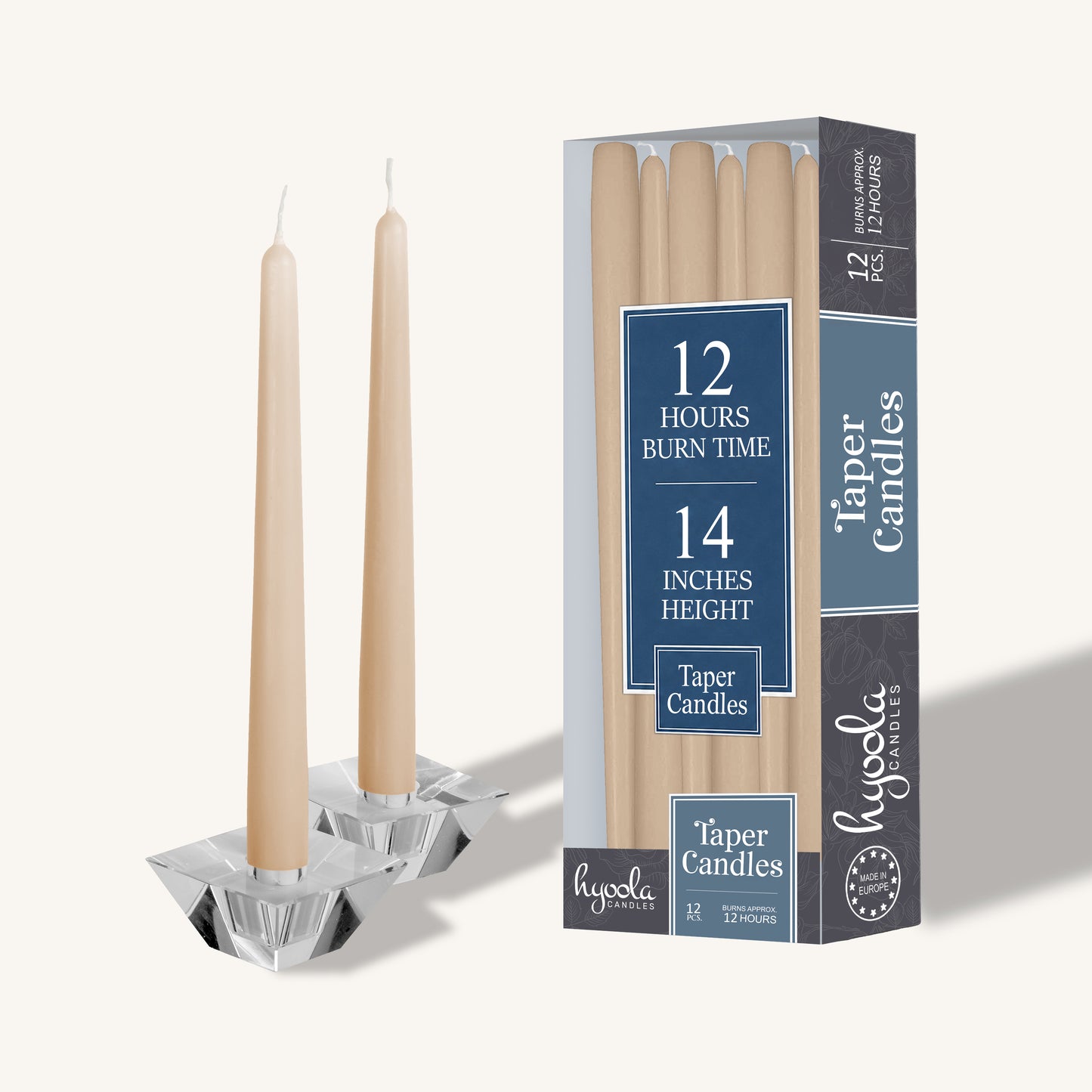 Sahara beige brown taper candle, 14 inch, pack of 12
