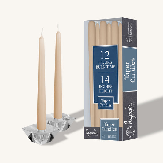 Sahara beige brown taper candle, 14 inch, pack of 12