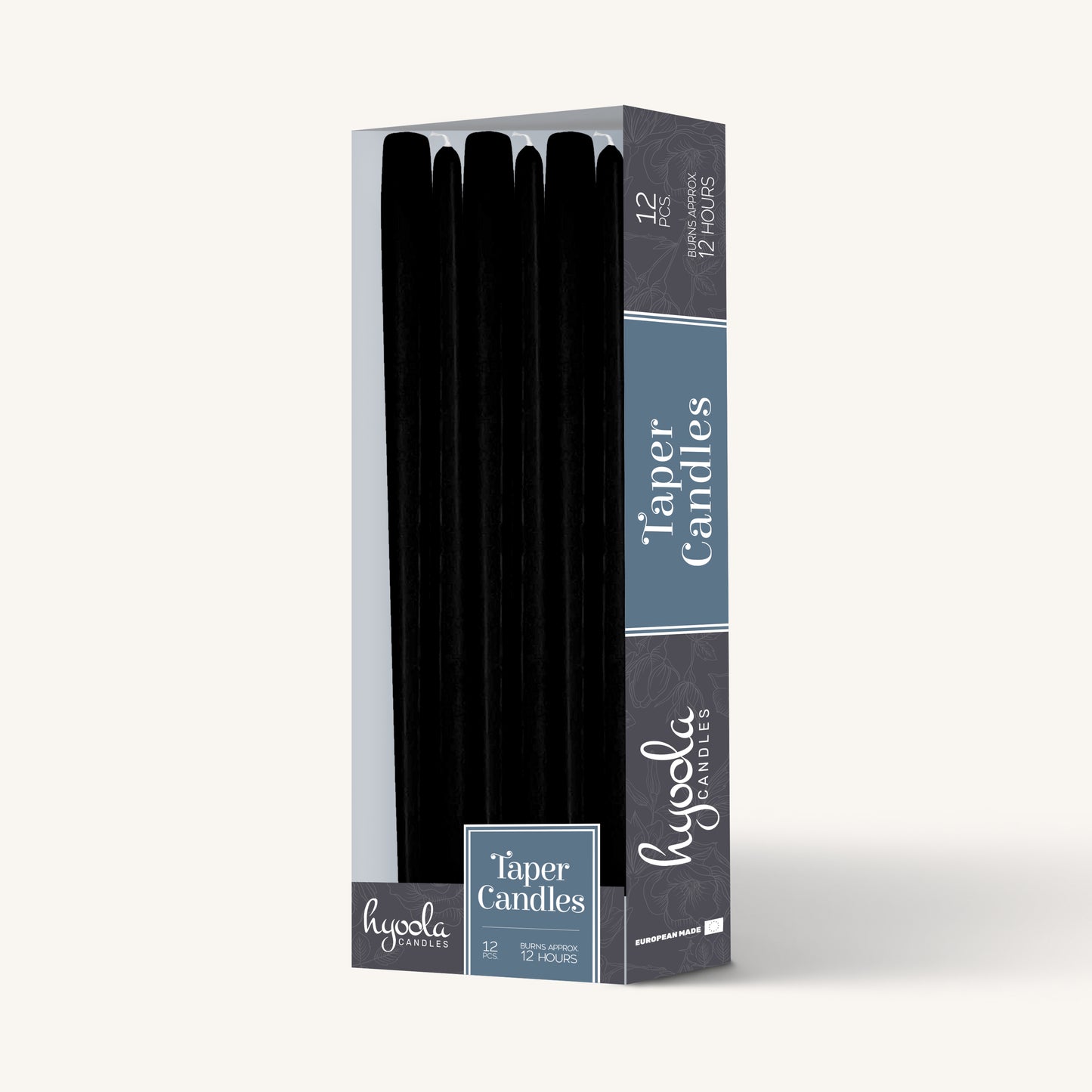 Black taper candle, 14 inch, pack of 12