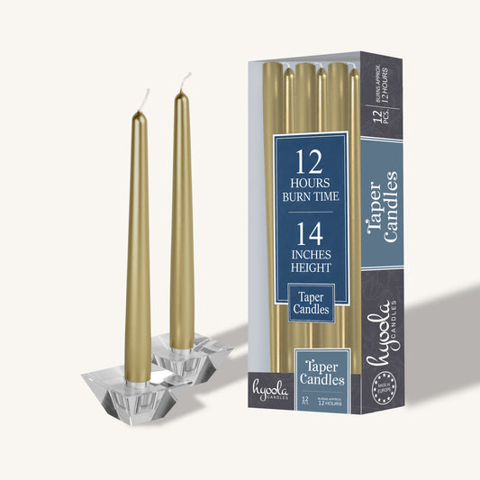 Metallic cream gold taper candle, 14 inch, pack of 12