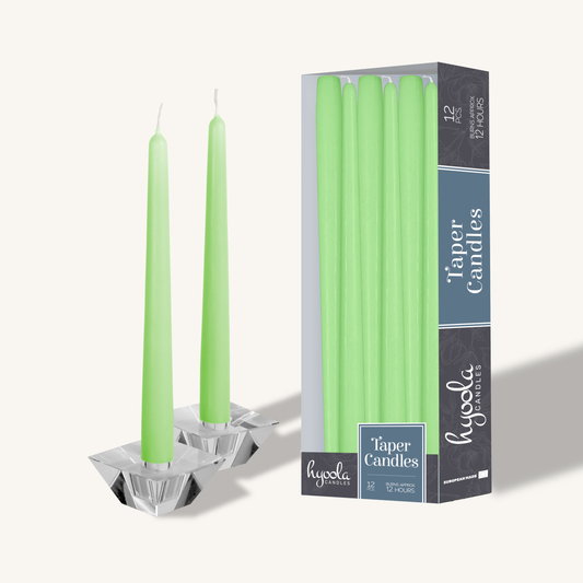 Celery green taper candle, 14 inch, pack of 12