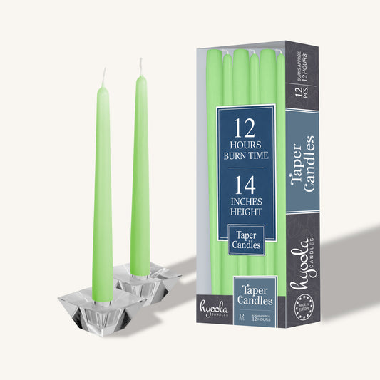 Celery green taper candle, 14 inch, pack of 12