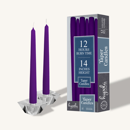 Purple taper candle, 14 inch, pack of 12
