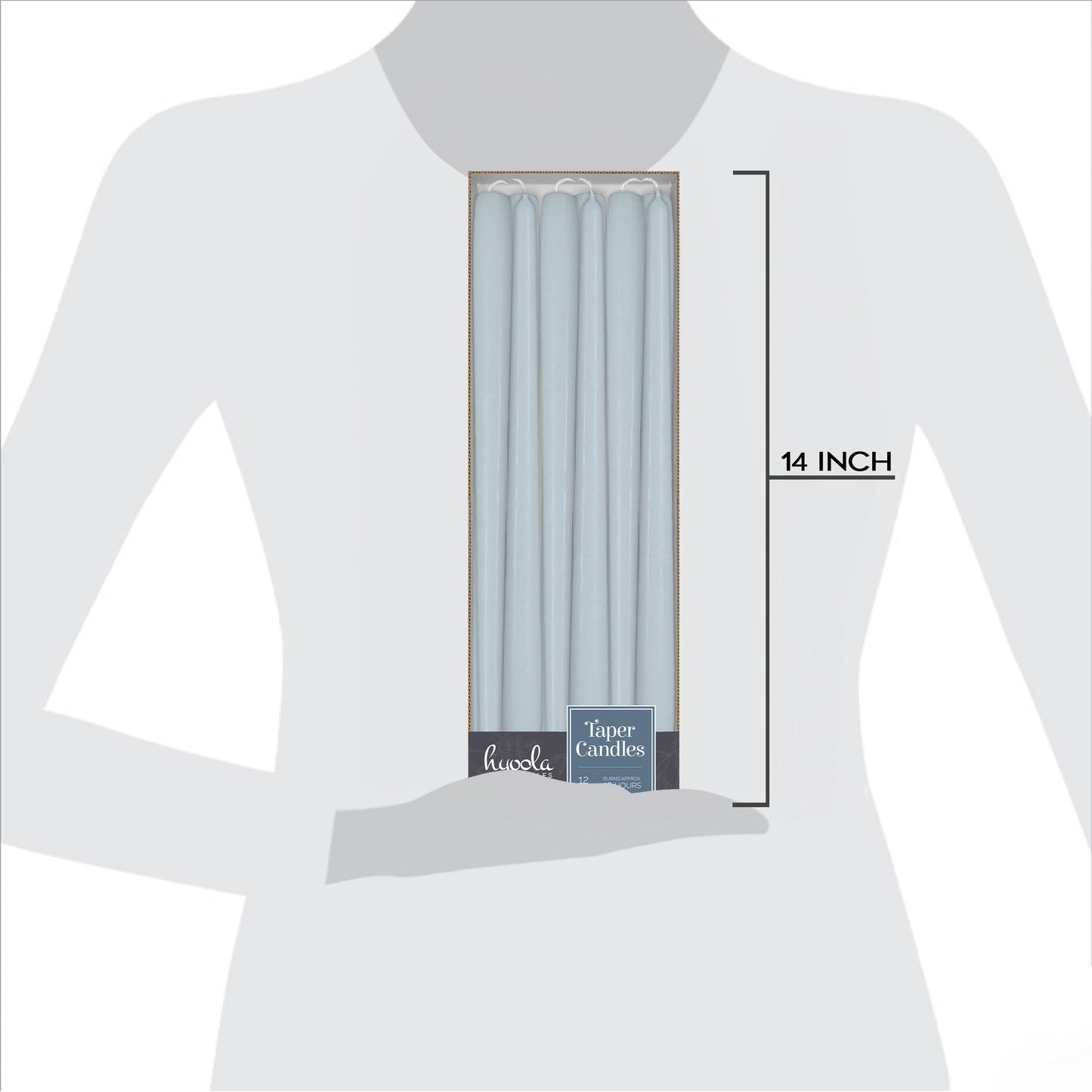 Ice blue taper candle, 14 inch, pack of 12