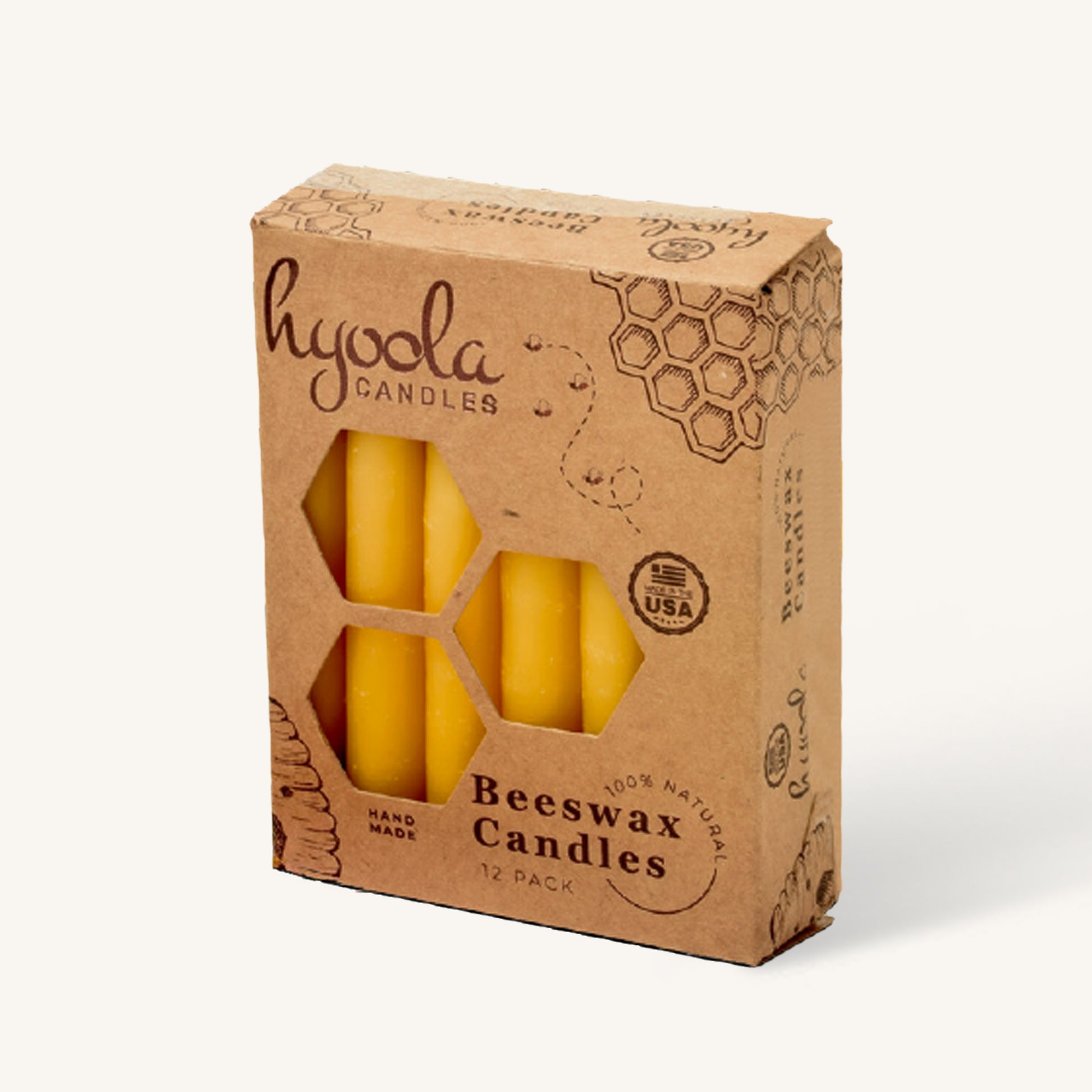 Yellow beeswax taper candle, small size, pack of 12