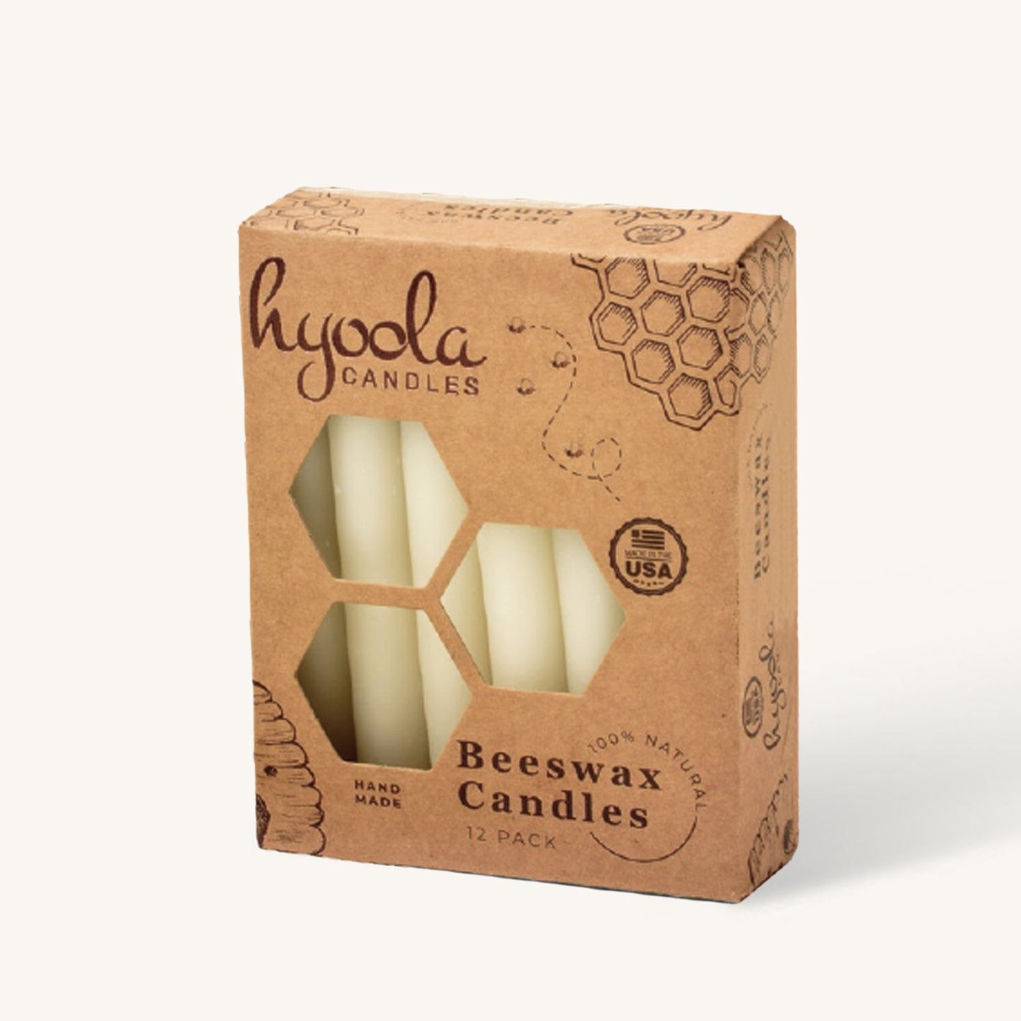 White beeswax taper candle, small size, pack of 12