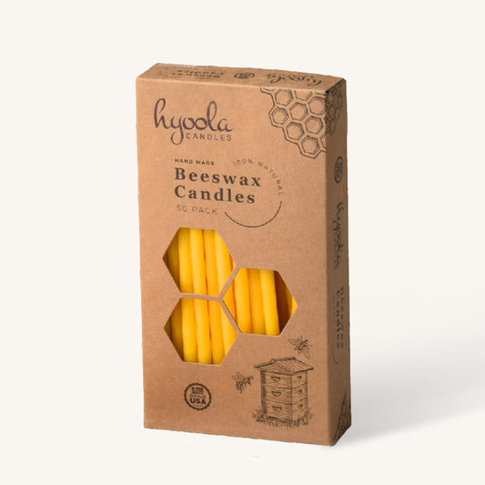 Yellow beeswax taper candle, medium size, pack of 50