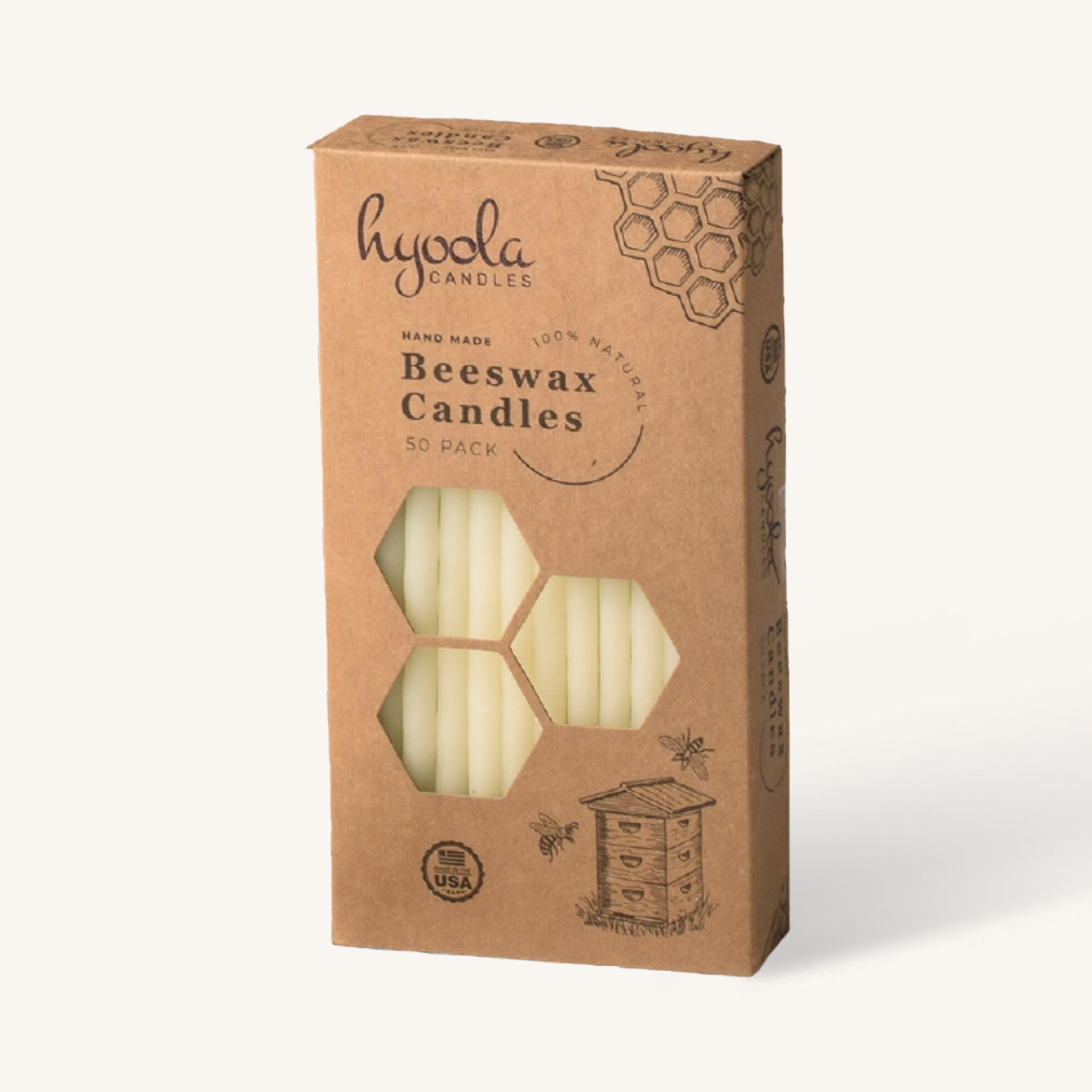 White beeswax taper candle, medium size, pack of 50