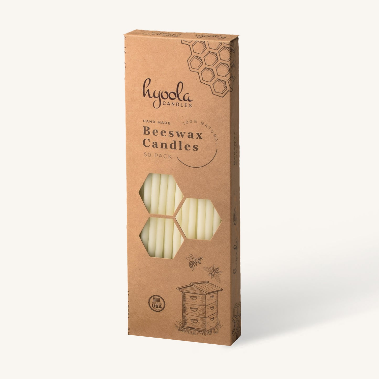 White beeswax taper candle, long size, pack of 50