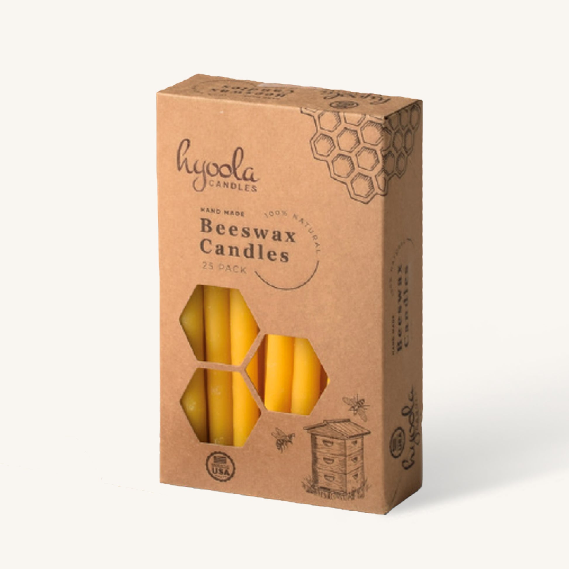 Yellow beeswax taper candle, 6 inch by 3/8 inch, pack of 25