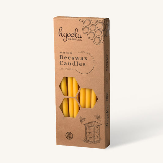 Yellow beeswax taper candle, 9 inch by 7/16 inch, pack of 25