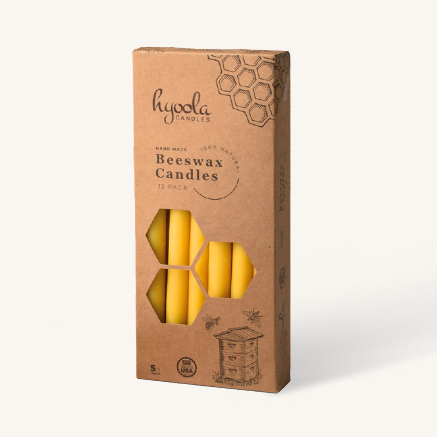 Yellow beeswax taper candle, 9 inch by 5/8 inch, pack of 25