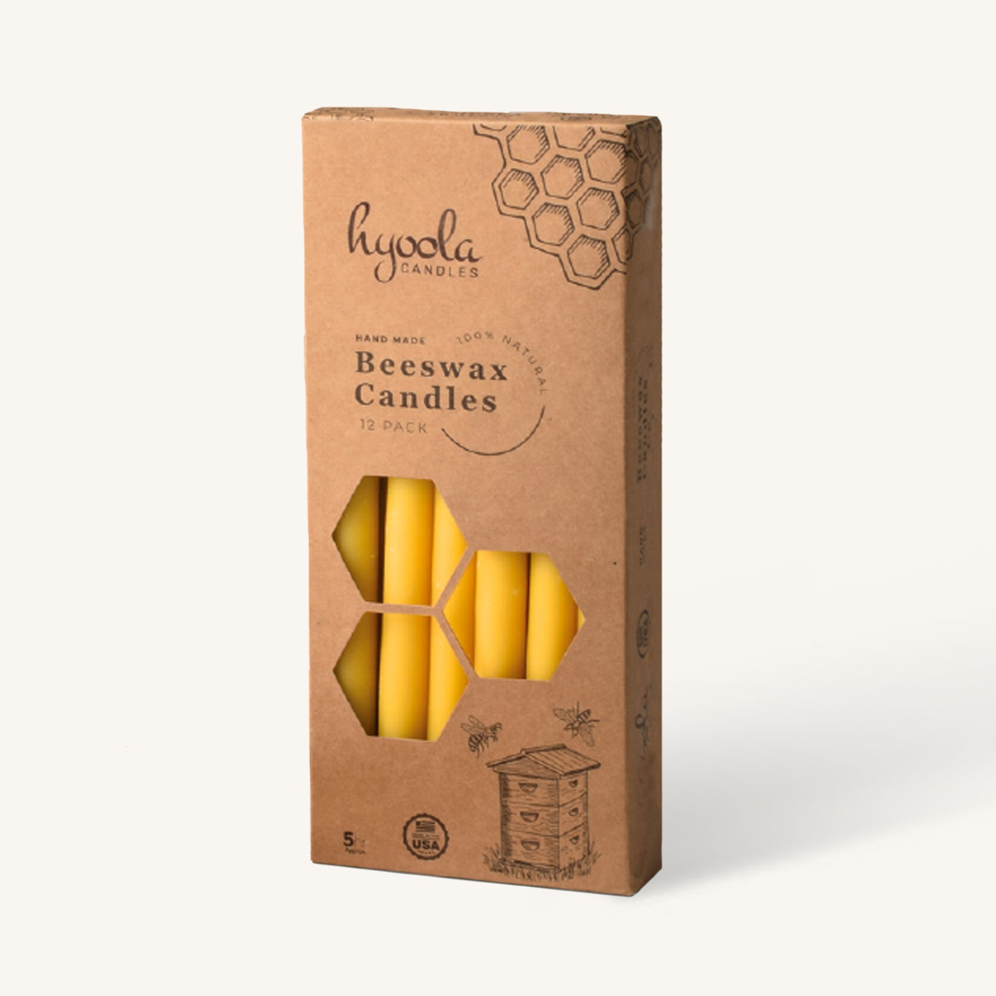 Yellow beeswax taper candle, 9 inch by 5/8 inch, pack of 25