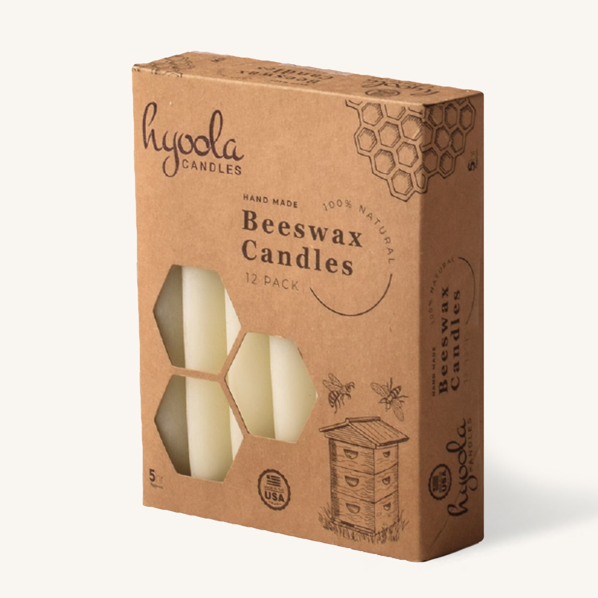 White beeswax taper candle, 5 hour burn, pack of 12