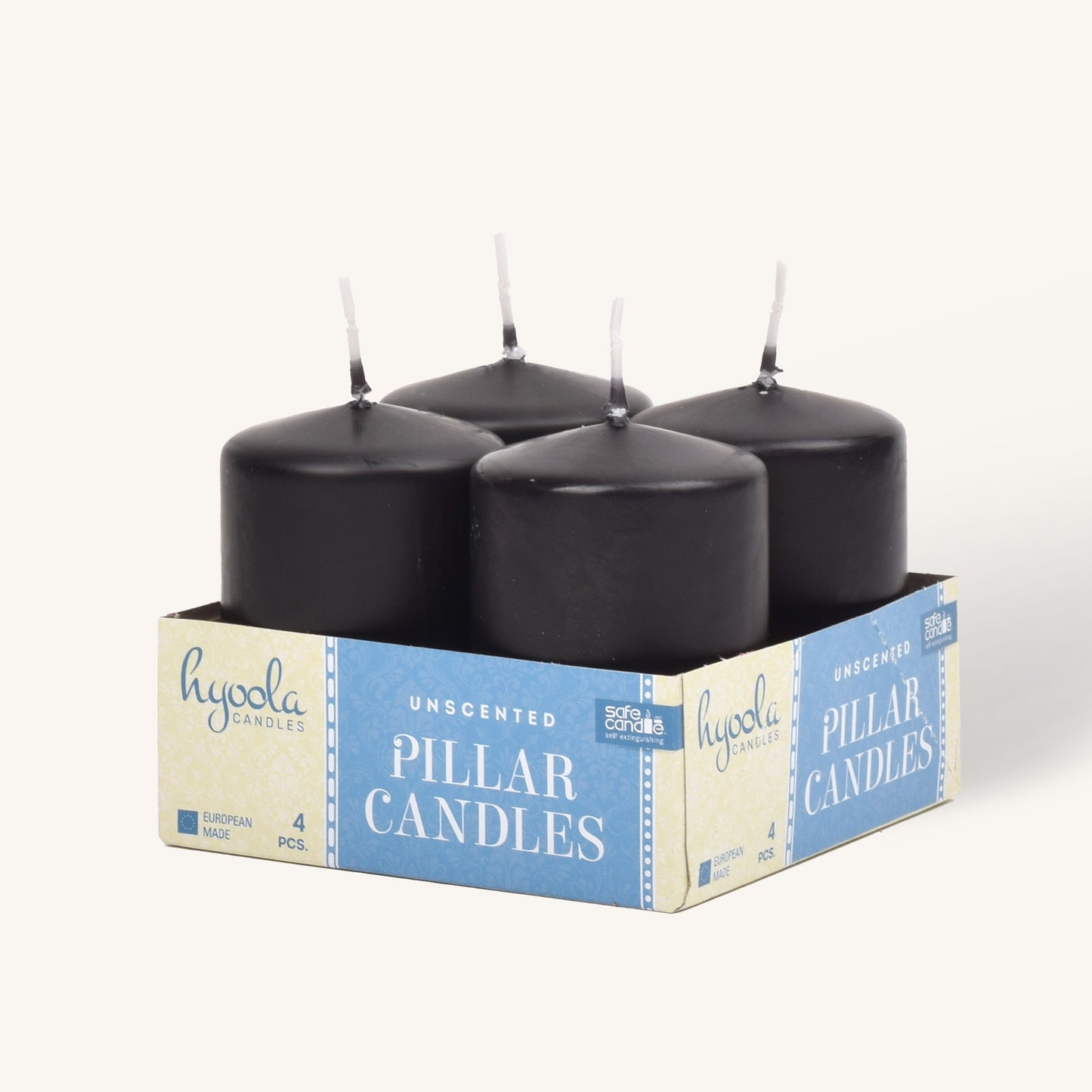 Black pillar candle, 2 inch by 3 inch, pack of 4