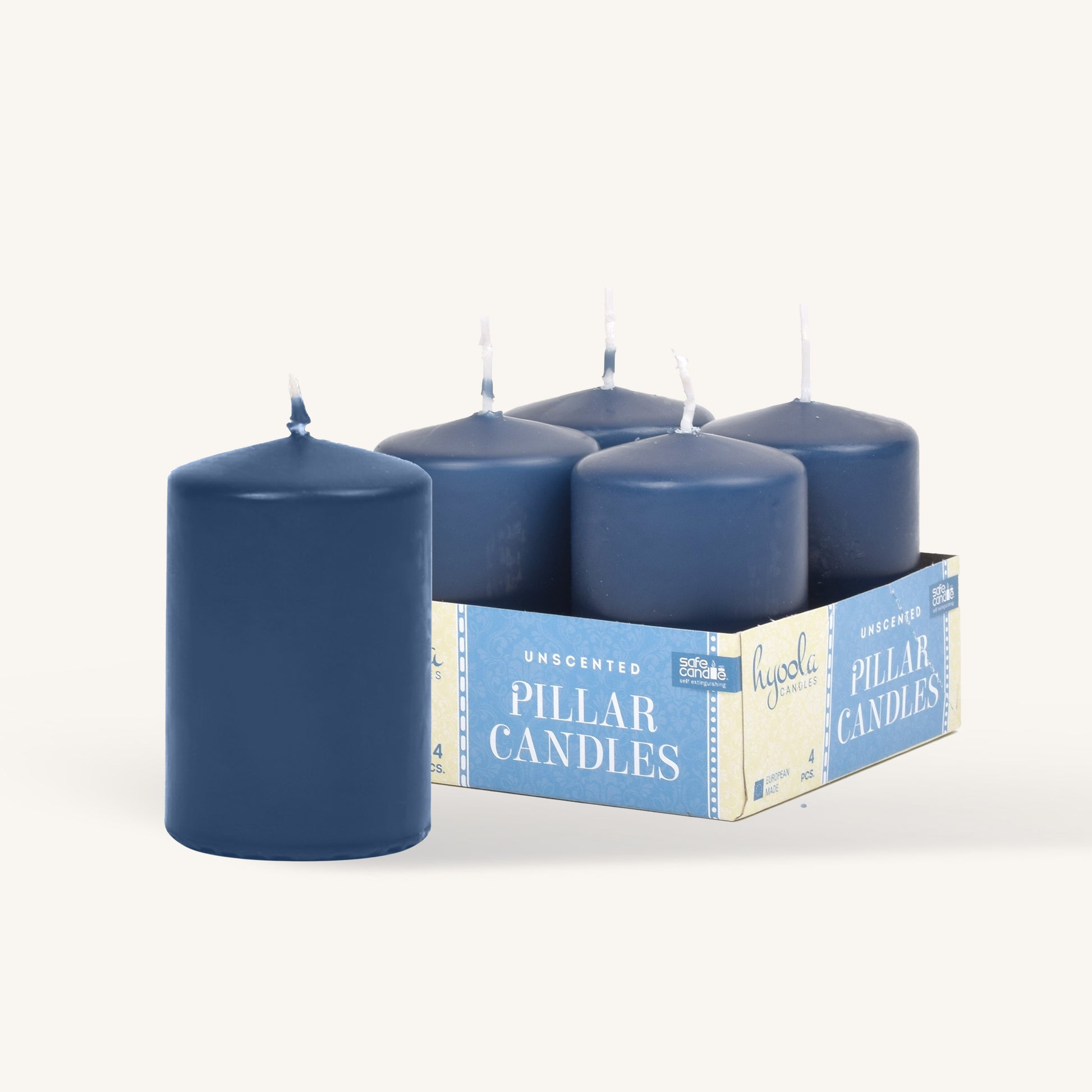 Midnight blue pillar candle, 2 inch by 3 inch, pack of 4