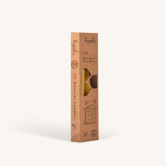 Yellow beeswax taper candle, 8 inch, pack of 2