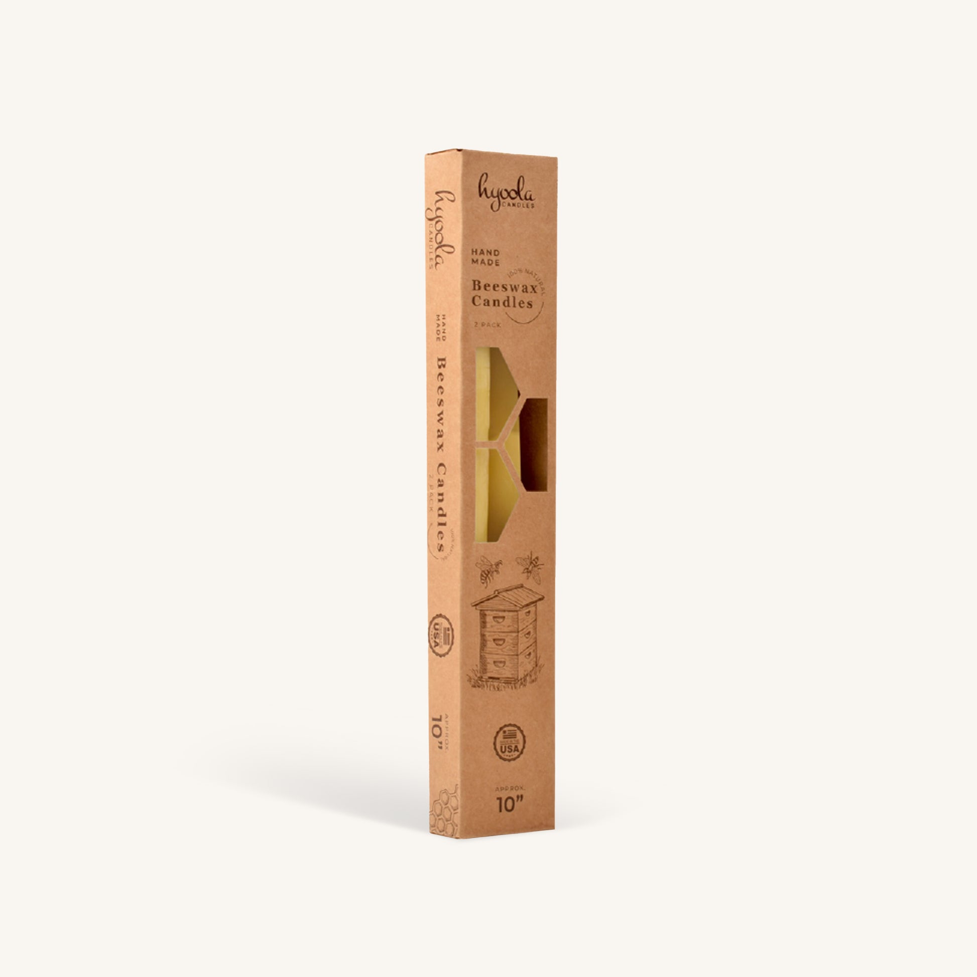 Yellow beeswax taper candle, 10 inch, pack of 2