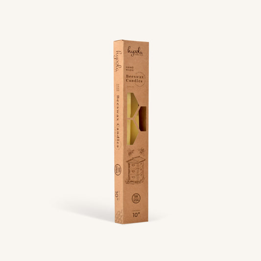 Yellow beeswax taper candle, 10 inch, pack of 2