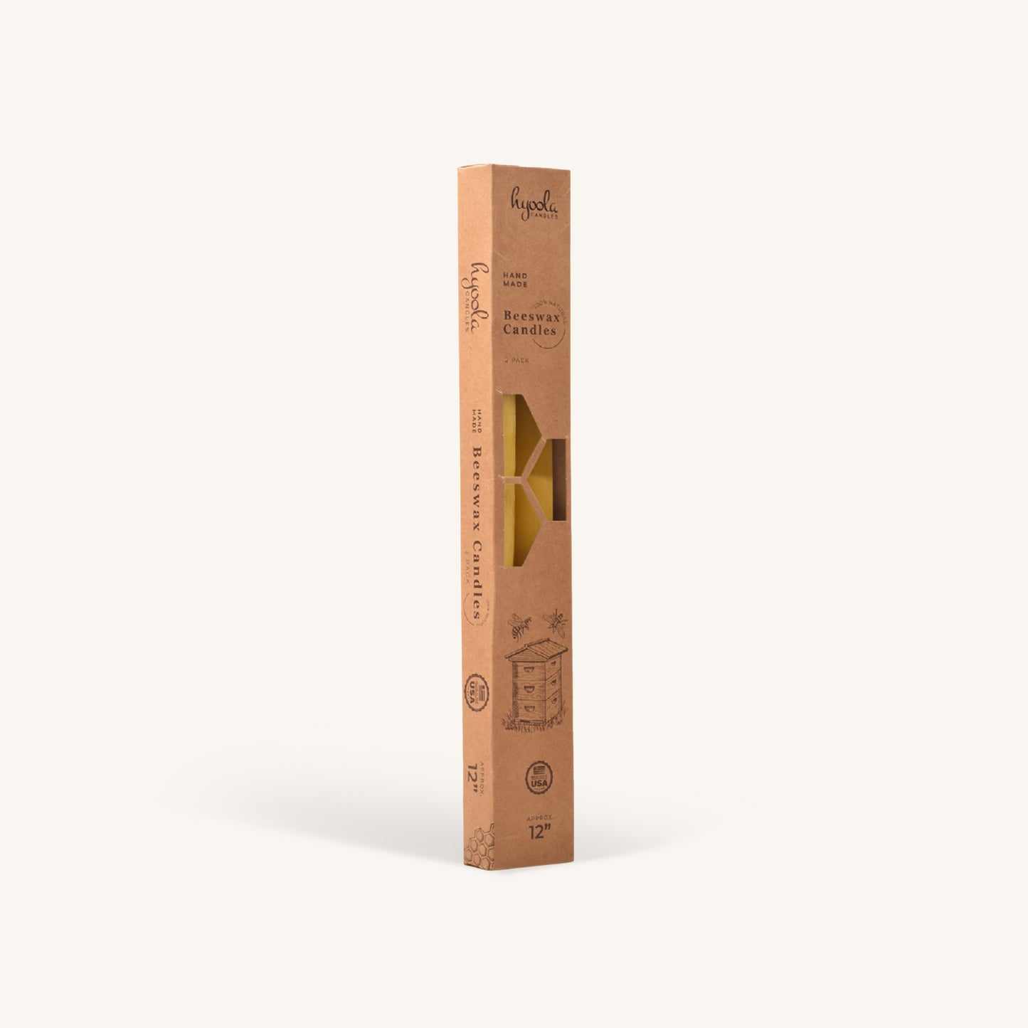 Yellow beeswax taper candle, 12 inch, pack of 2
