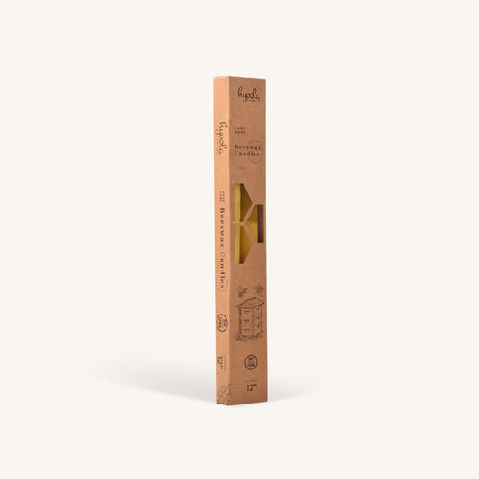 Yellow beeswax taper candle, 12 inch, pack of 2