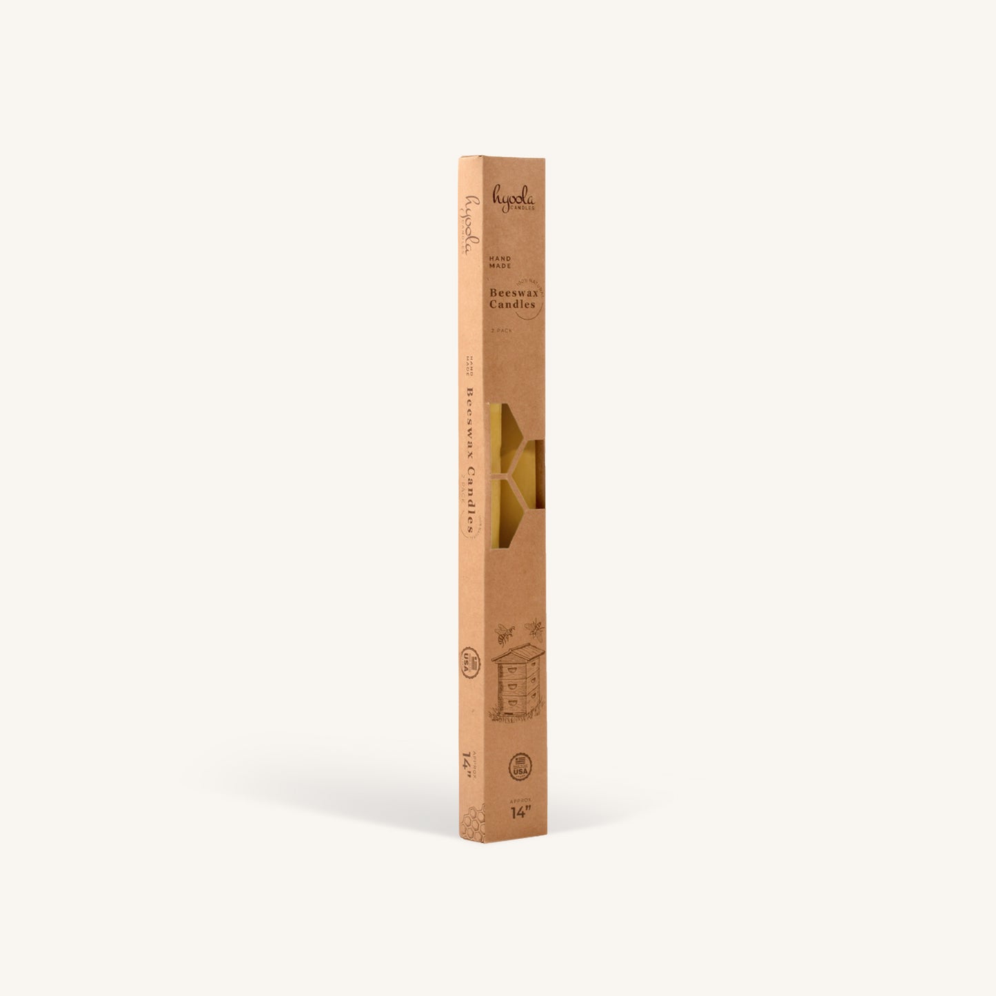 Yellow beeswax taper candle, 14 inch, pack of 2