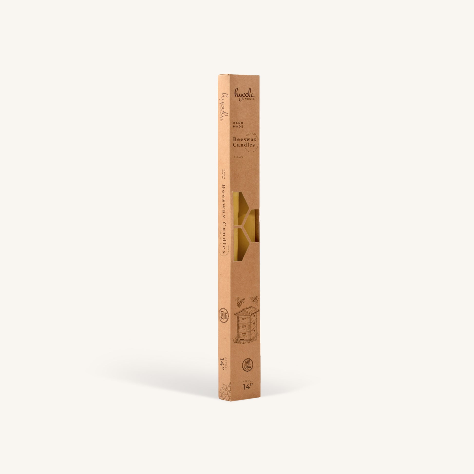 Yellow beeswax taper candle, 14 inch, pack of 2