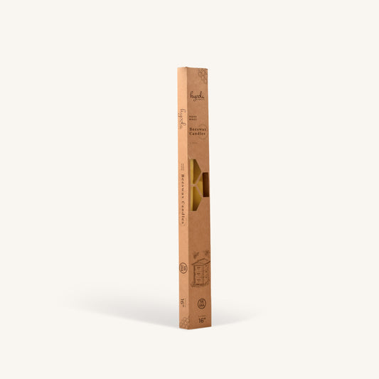 Yellow beeswax taper candle, 16 inch, pack of 2
