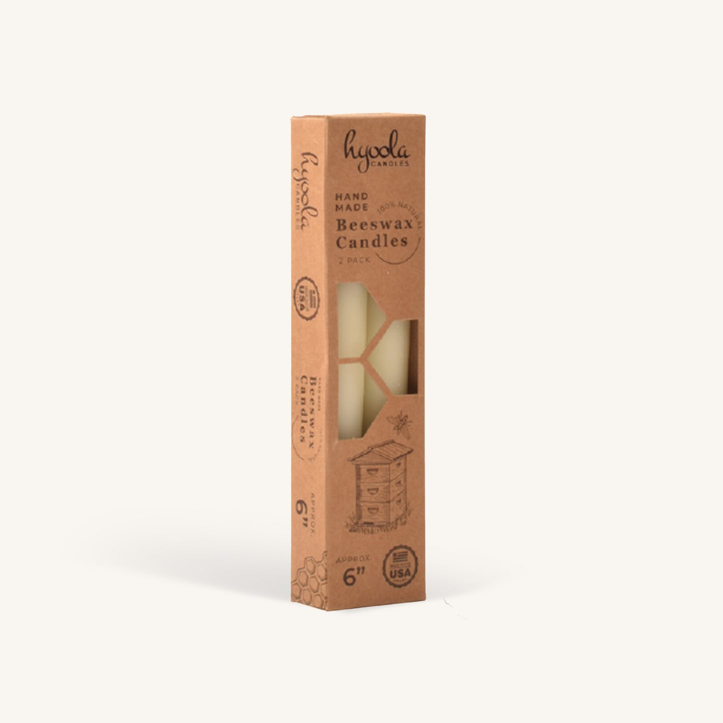 White beeswax taper candle, 6 inch, pack of 2