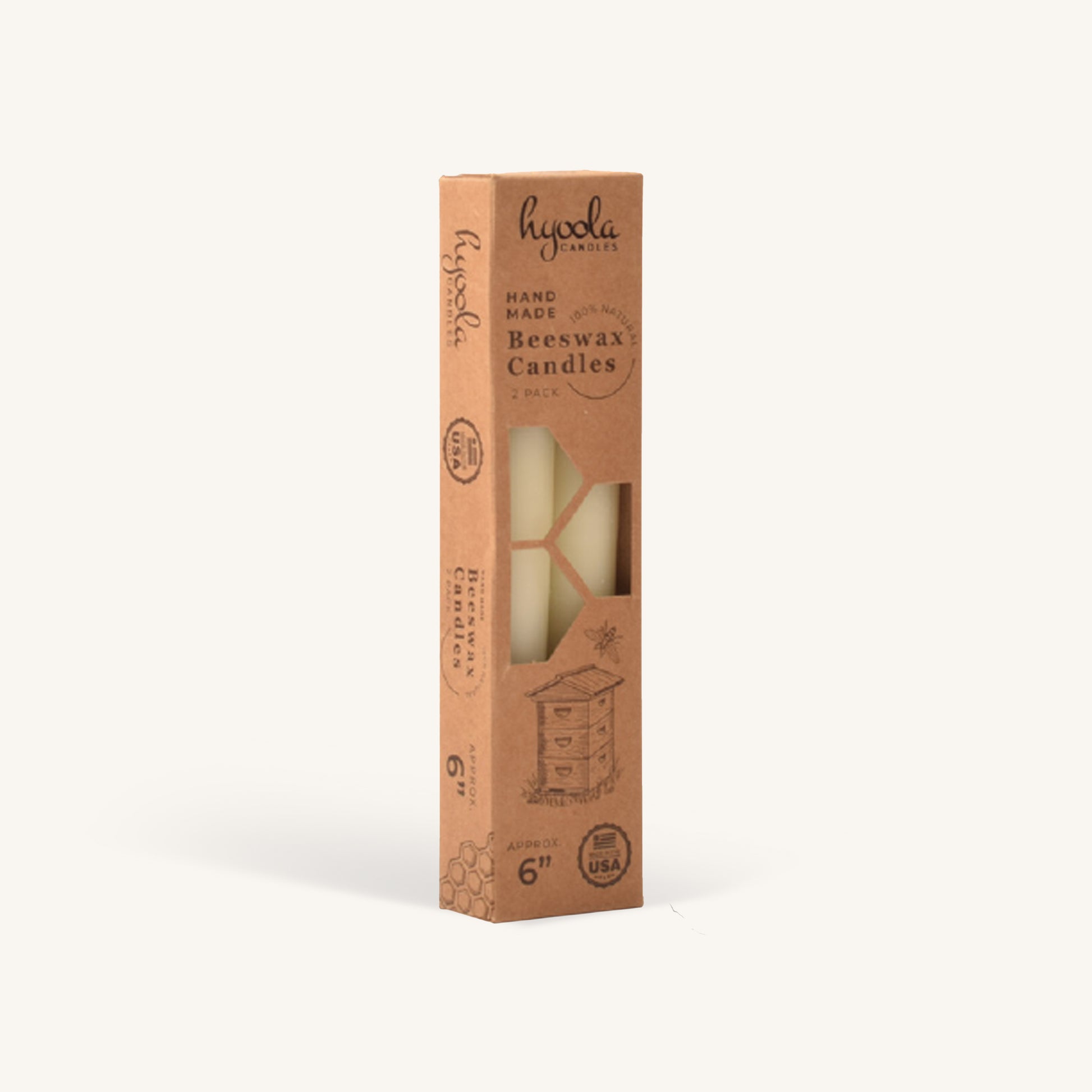 White beeswax taper candle, 6 inch, pack of 2