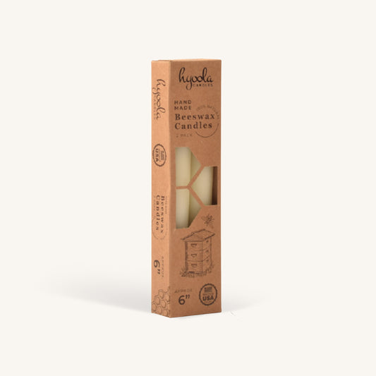 White beeswax taper candle, 6 inch, pack of 2