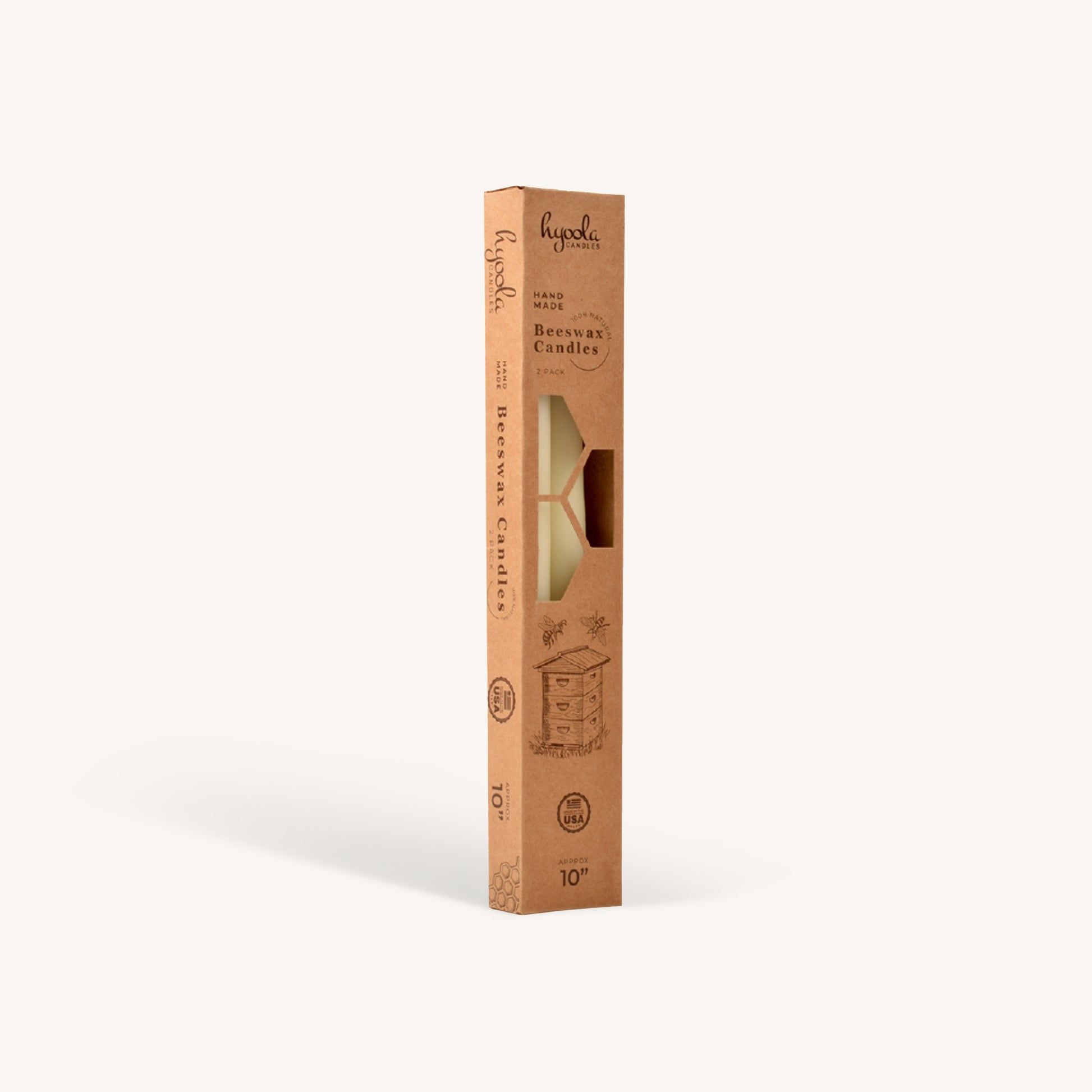 White beeswax taper candle, 10 inch, pack of 2