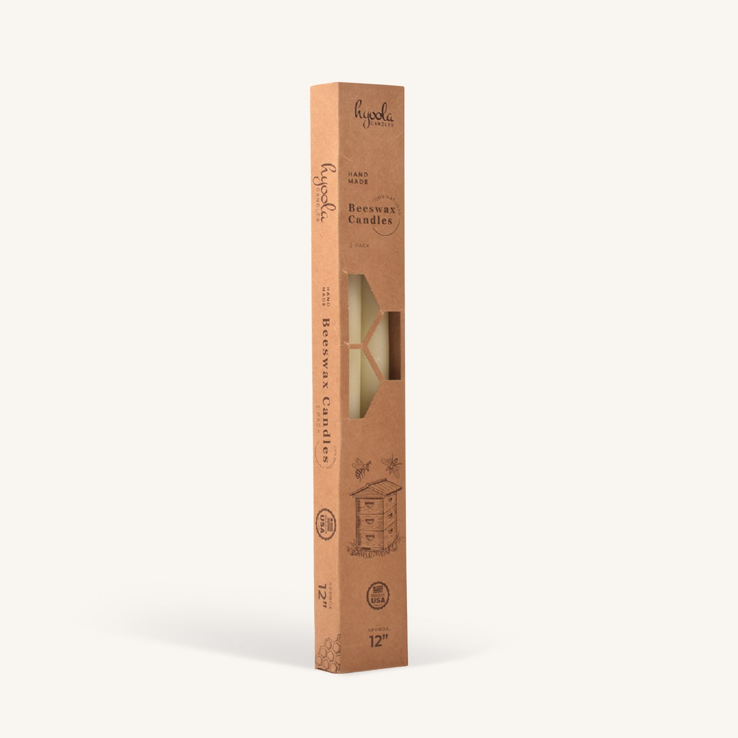 White beeswax taper candle, 12 inch, pack of 2