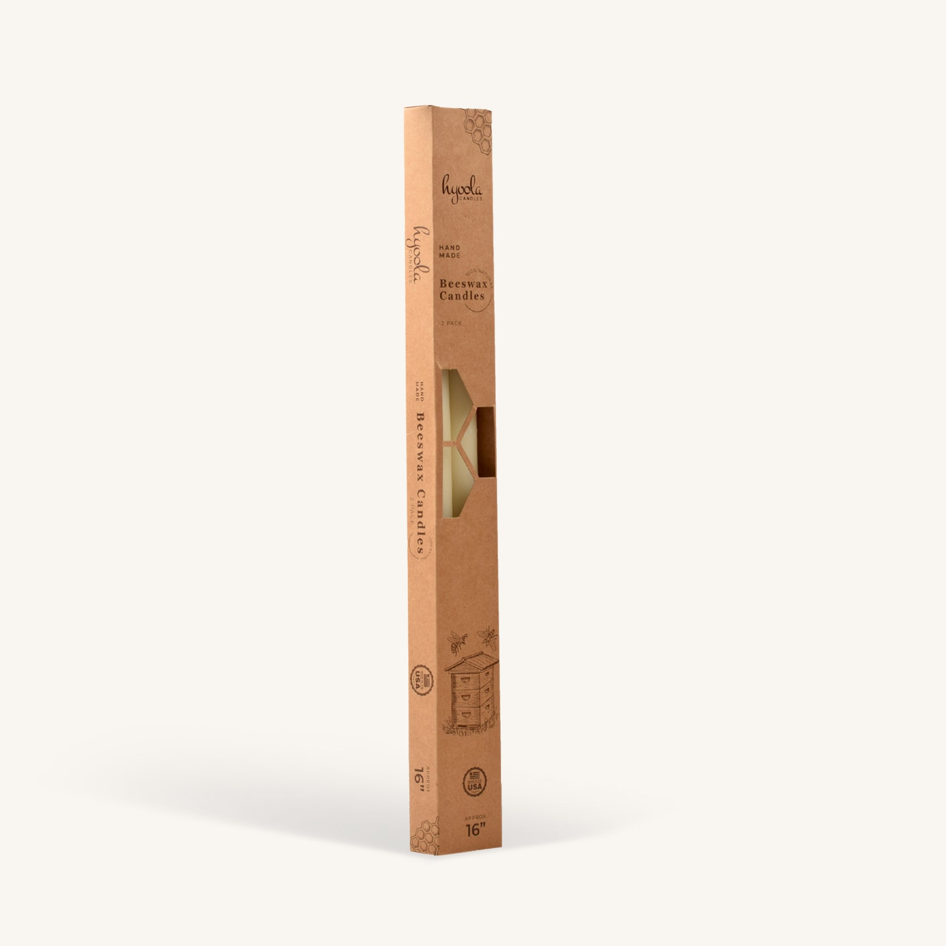 White beeswax taper candle, 16 inch, pack of 2