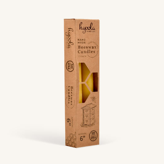 Yellow beeswax taper candle, 6 inch, pack of 4